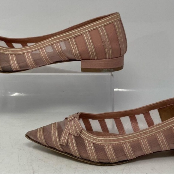 Tory Burch Pink Striped Women's Flats - Picture 1 of 1